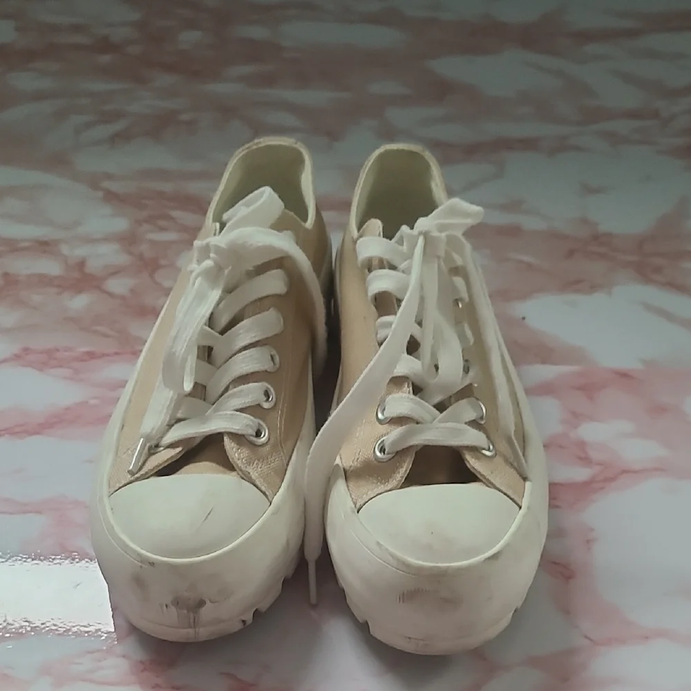 Sincerely Jules Vasco Tan Canvas Platform Sneakers Sz 6.5M